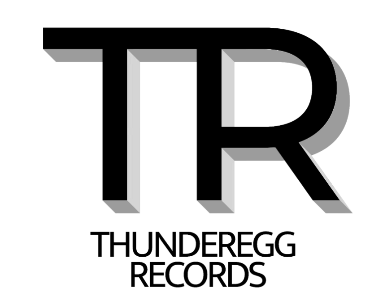 The logo with a T and R connected in black text, and underneath It says Thunderegg Records 