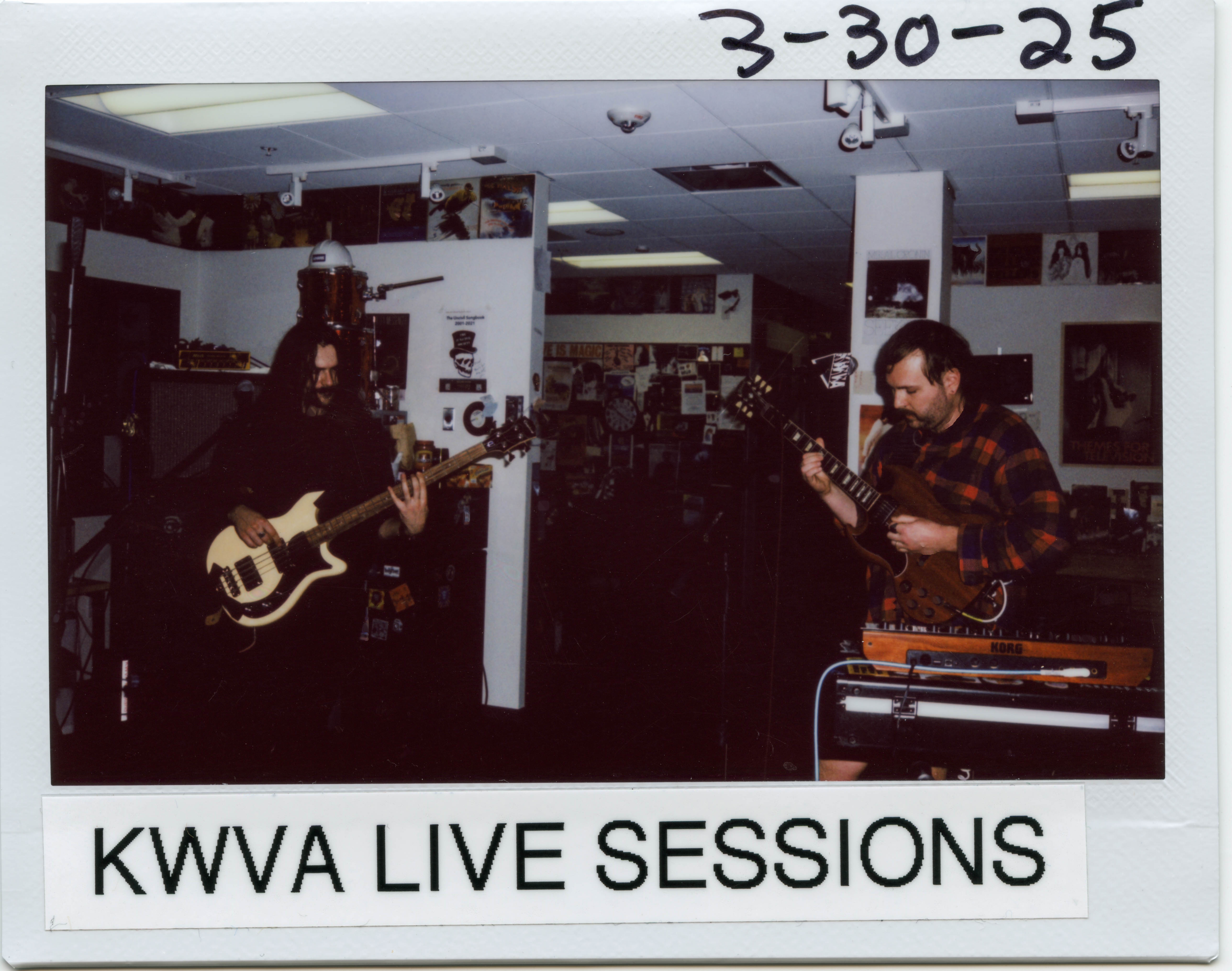 polaroid framed photo of the band "Weep Wave" performing live in the KWVA studios.