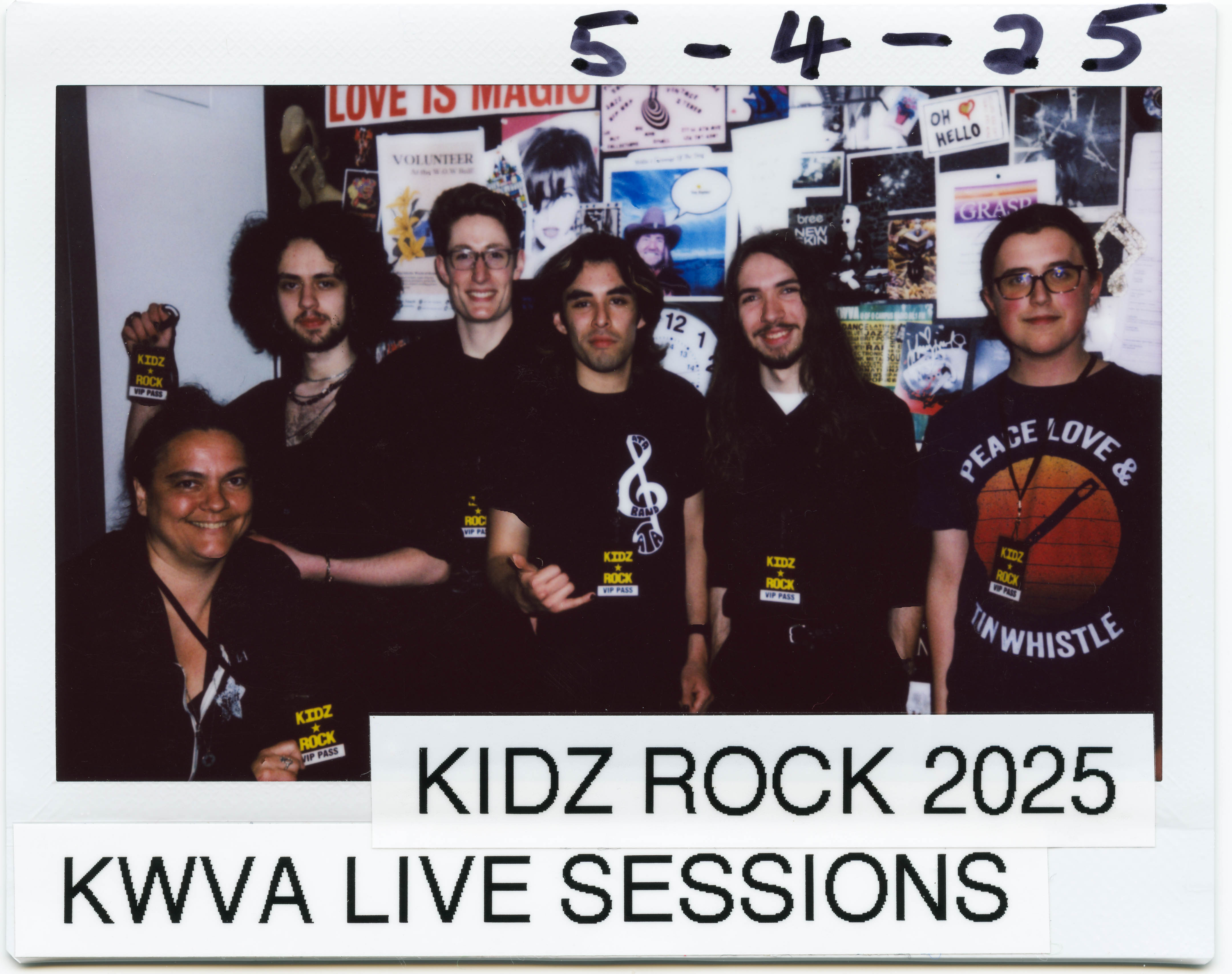 Polaroid photo of the band foxglove with ravi solomon and matrisha armitage posting in the kwva studios.