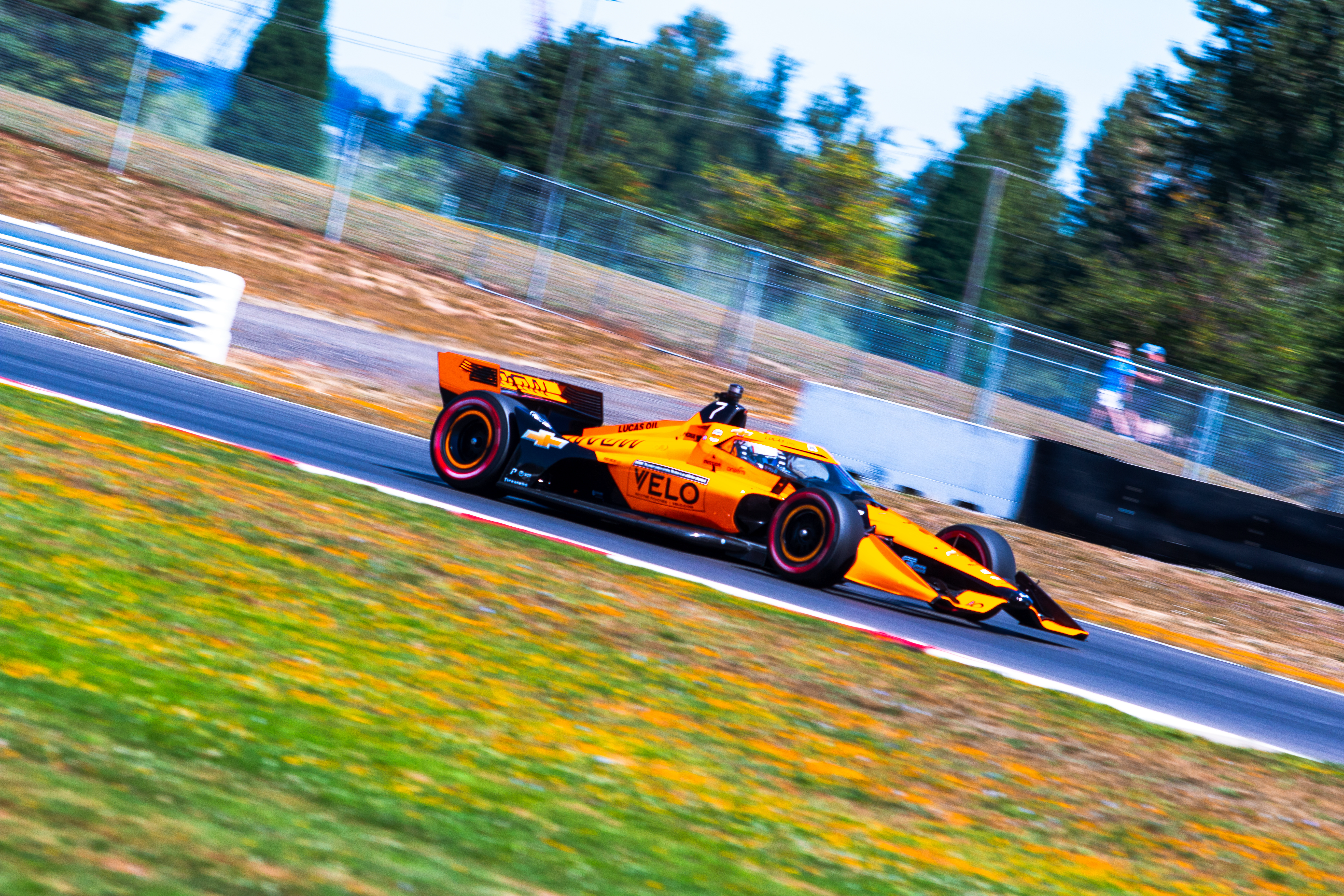 A car hits the track at IndyCar in Portland, Oregon.