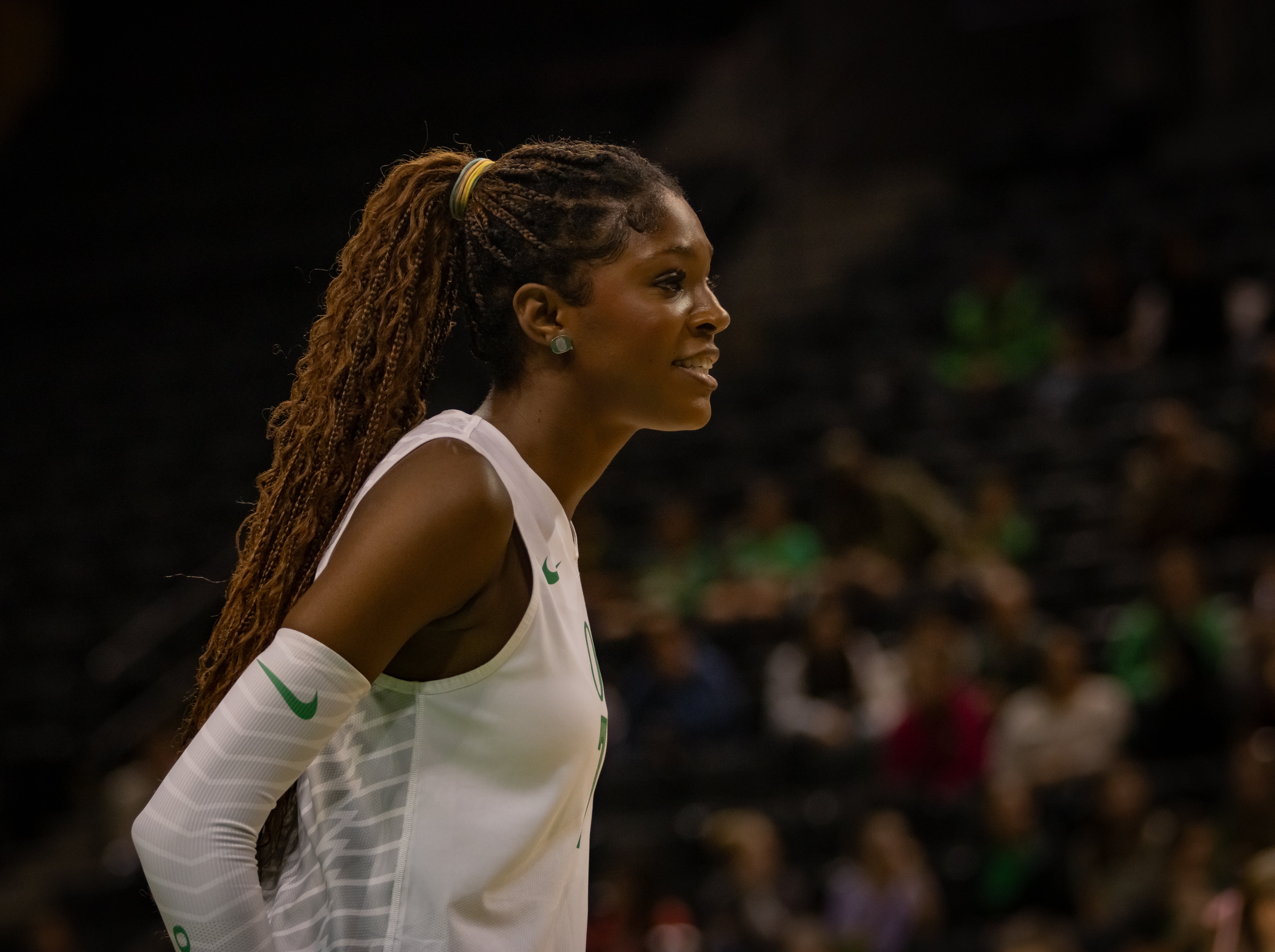 Oregon volleyball freshman Alanah Clemente during a match aganst UCLA at Matthew Knight Arena